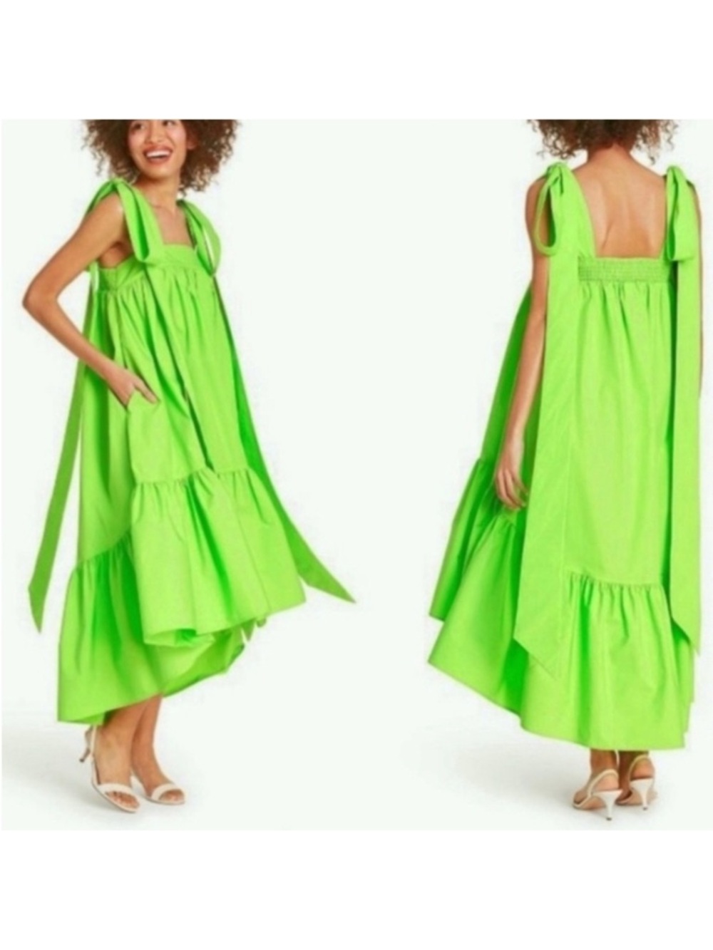 Christopher John Rogers x Target Bright Lime Green Tie-Shoulder High Low Dress
